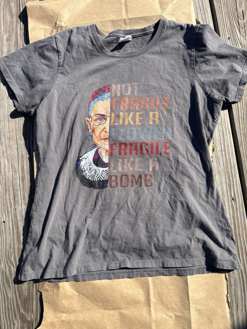Others Follow Gray Short Sleeve Graphic Tee with Multicolor Portrait